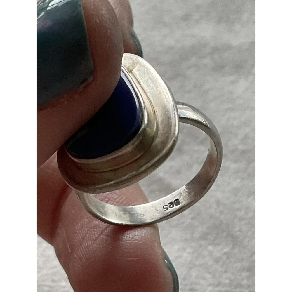 Vintage 925 Sterling Silver Ring Size 7.5 Blue Gemstone Estate Jewelry